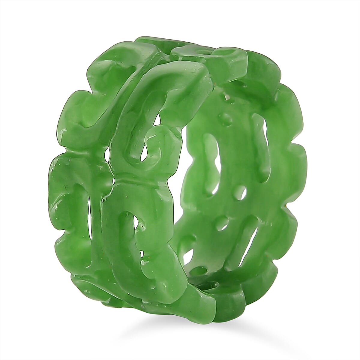 Green Jade Carved Ring (Size - R) 30.00 Ct.