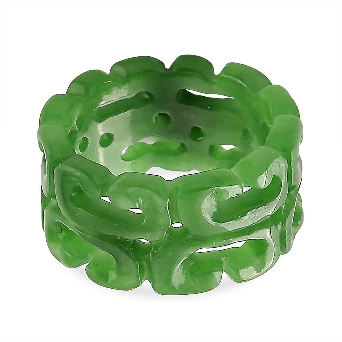 Green Jade Carved Ring (Size - R) 30.00 Ct.