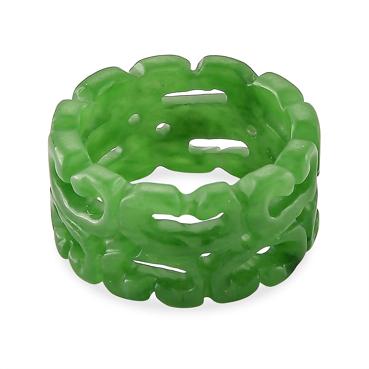Green Jade Carved Ring (Size - R) 30.00 Ct.