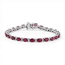 LUXURIANT African Ruby, Lab Grown Diamond Line Bracelet (Size - 7) with GB Lock Box in Rhodium Overlay Sterling Silver 15.53 Ct.