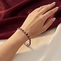 LUXURIANT African Ruby, Lab Grown Diamond Line Bracelet (Size - 7) with GB Lock Box in Rhodium Overlay Sterling Silver 15.53 Ct.