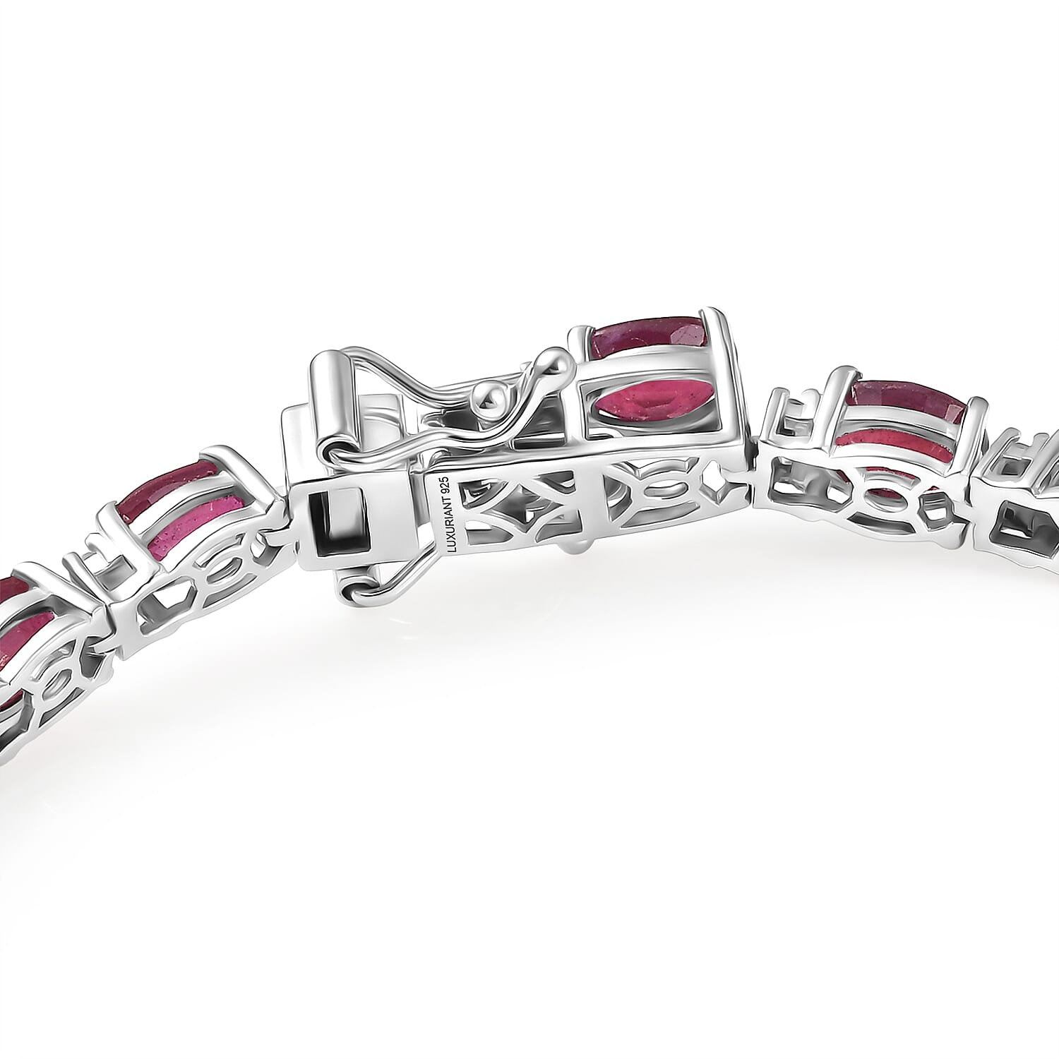 African Ruby & Luxuriant SI-G-H Lab Grown Diamond Line Bracelet (Size - 7.5) with GB Lock Box in Rhodium Overlay Sterling Silver 16.95 Ct, Silver Wt. 9.55 Gms