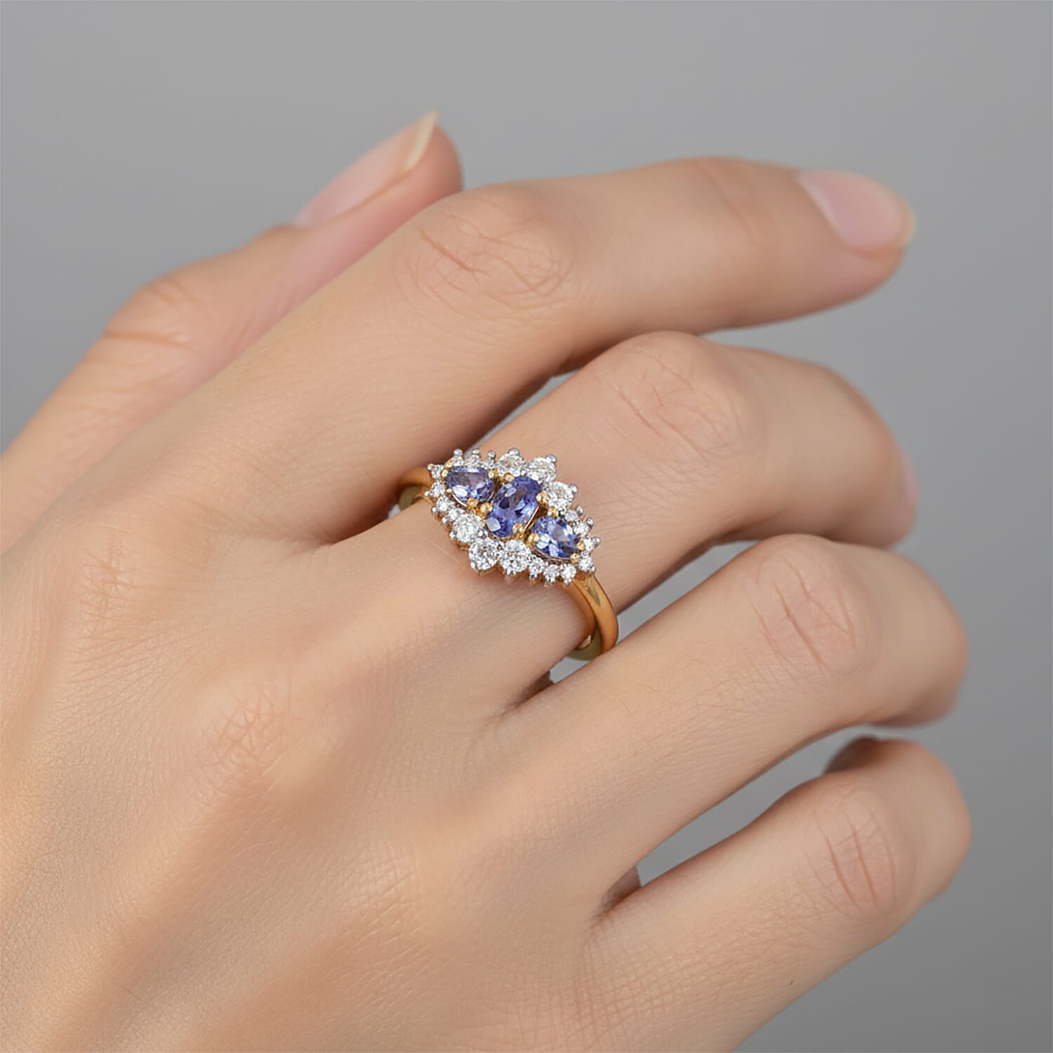 D'Joy Tanzanite & Moissanite Ring in Yellow Gold Plated Sterling Silver 0.93 Ct.