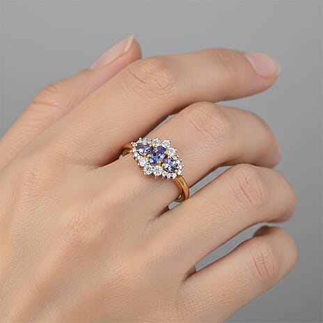 D'Joy Tanzanite & Moissanite Ring in Yellow Gold Plated Sterling Silver 0.93 Ct.