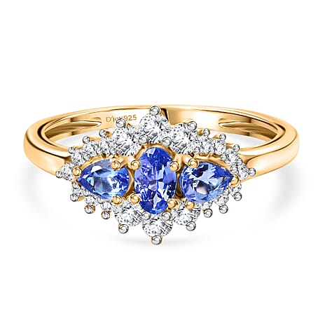 D'Joy Tanzanite & Moissanite Ring in Yellow Gold Plated Sterling Silver 0.93 Ct.