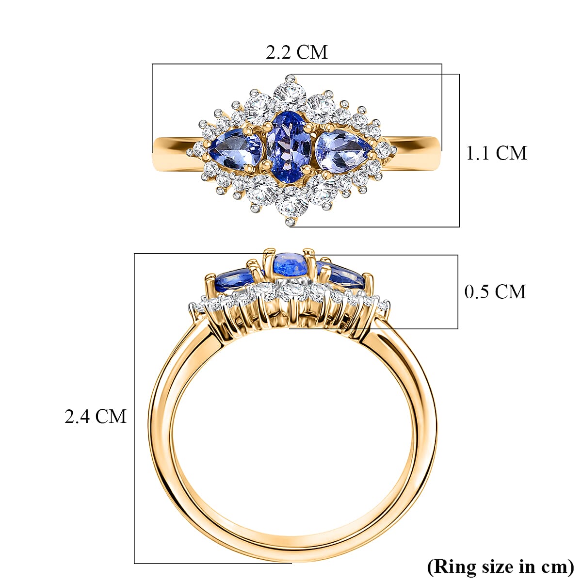 D'Joy Tanzanite, Moissanite Ring in 18K YG PlatingSterling Silver  0.931  Ct.