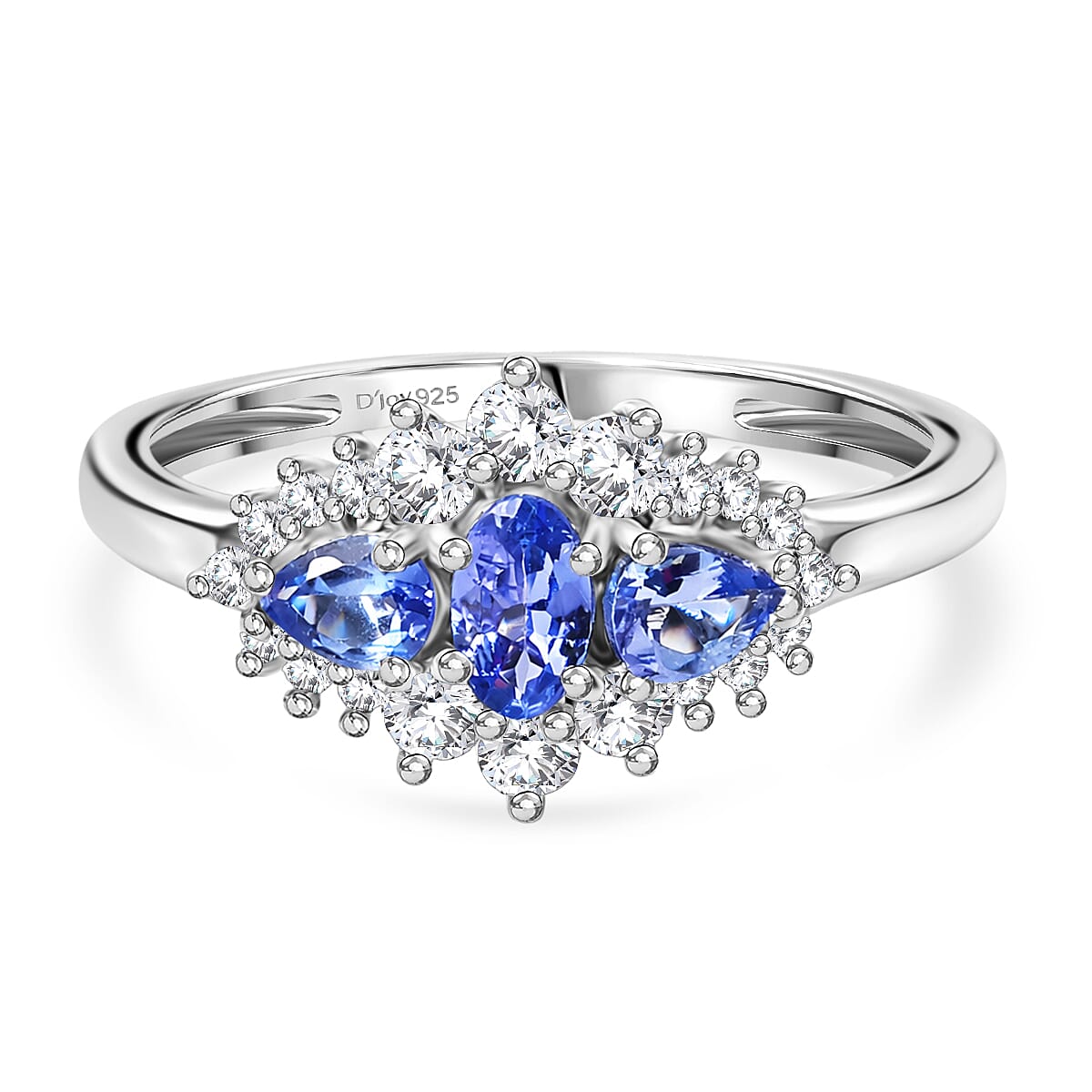 D'Joy Tanzanite, Moissanite Ring in Platinum OverlaySterling Silver  0.931  Ct.