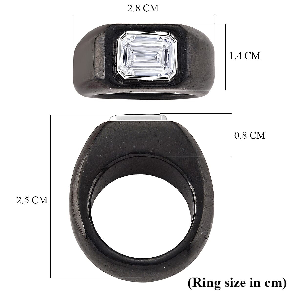 D'Joy - Moissanite & Dyed Black Jade Solitaire Band in Rhodium Overlay Sterling Silver 30.87 Ct.