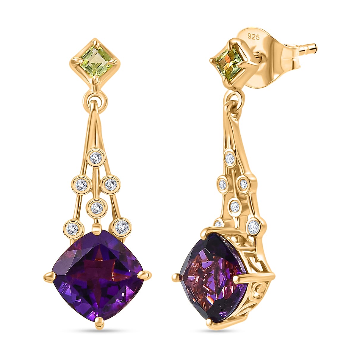 D'Joy African Amethyst, Peridot, White Zircon Fancy Earring Sterling Silver  4.870  Ct.
