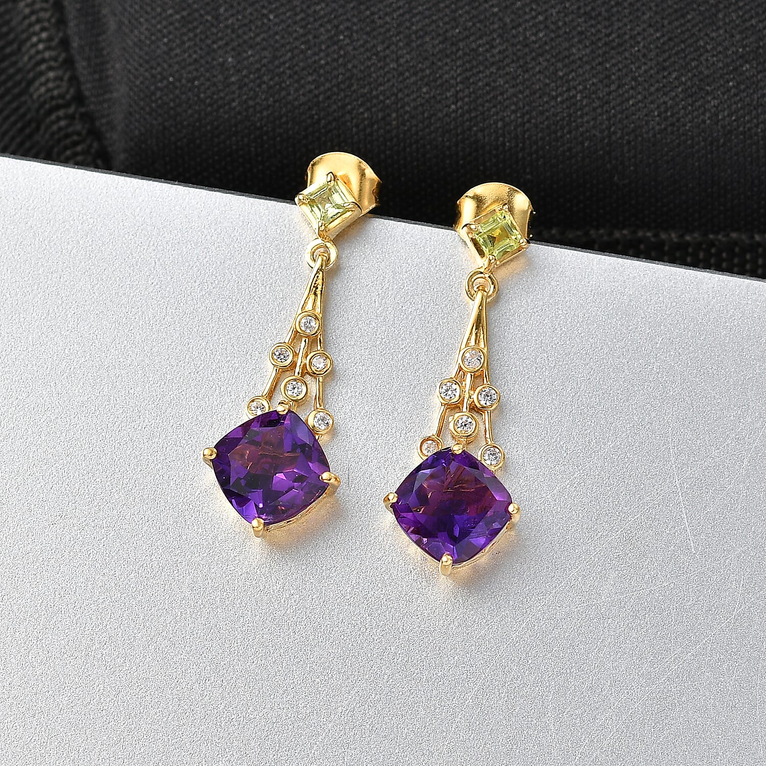D'Joy African Amethyst, Peridot, White Zircon Fancy Earring Sterling Silver  4.870  Ct.
