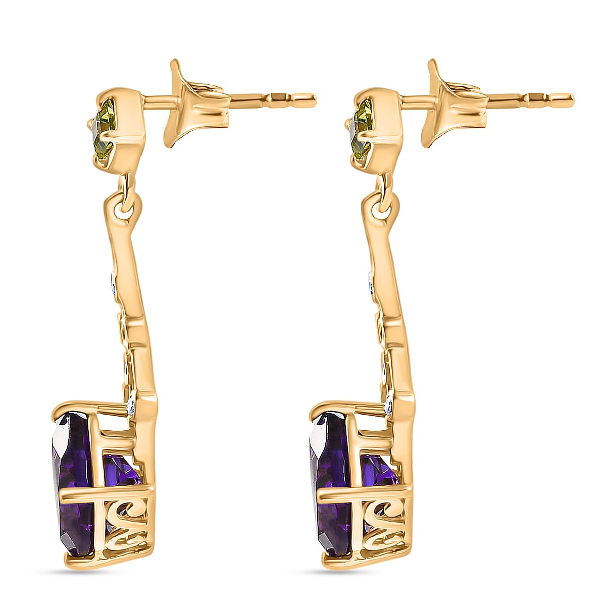 D'Joy African Amethyst, Peridot, White Zircon Fancy Earring Sterling Silver  4.870  Ct.