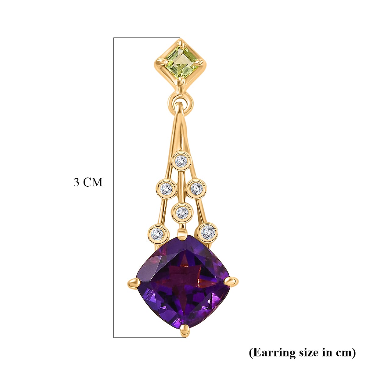 D'Joy African Amethyst, Peridot, White Zircon Fancy Earring Sterling Silver  4.870  Ct.