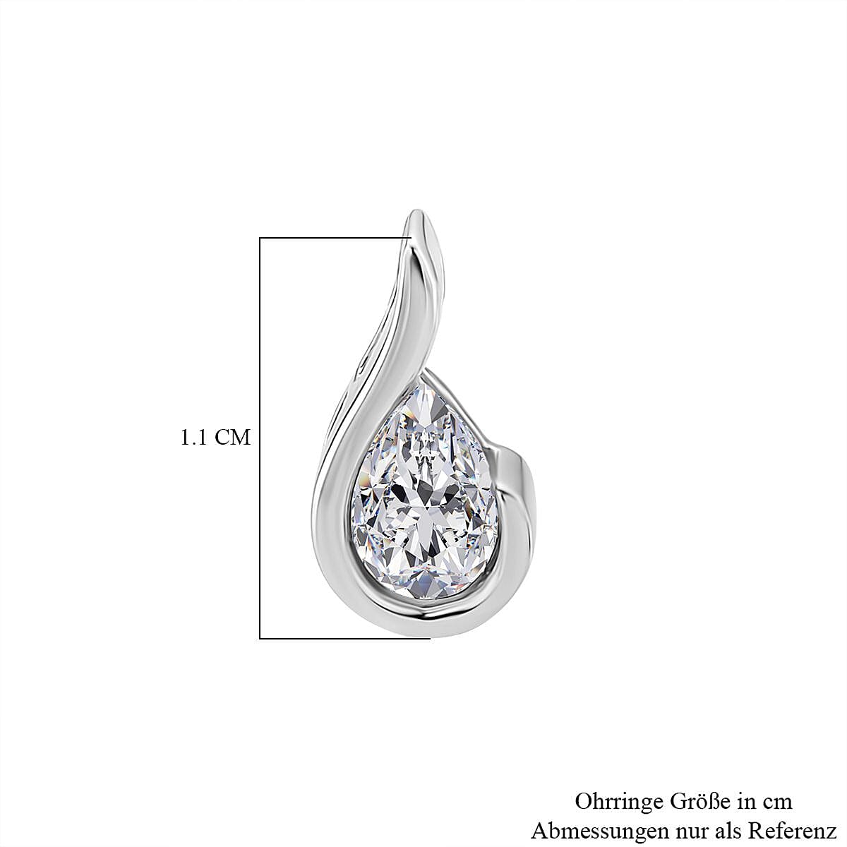 D'Joy GRA Certified Moissanite D-VVS1 Pear Cut Solitaire Earring with Push Back in Rhodium Overlay Sterling Silver.