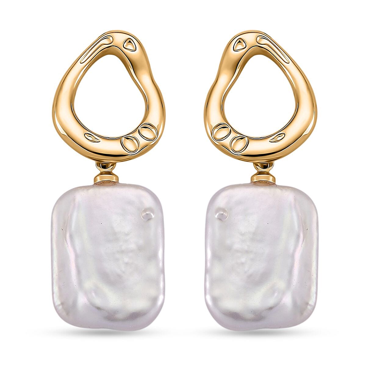 White Keshi Pearl Push Back Earring in Yellow Gold Tone 12.00 Ct.