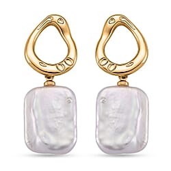 White Keshi Pearl Earring with Push Back in Silver Tone 12.00 Ct.