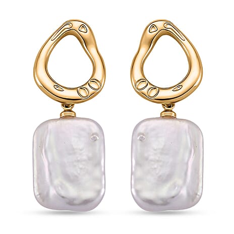 White Keshi Pearl Push Back Earring in Yellow Gold Tone 12.00 Ct.