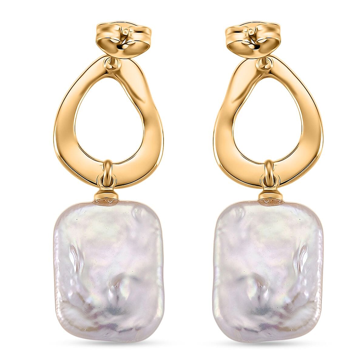 White Keshi Pearl Push Back Earring in Yellow Gold Tone 12.00 Ct.