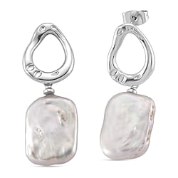 White Keshi Pearl Earring with Push Back in Silver Tone 12.00 Ct.
