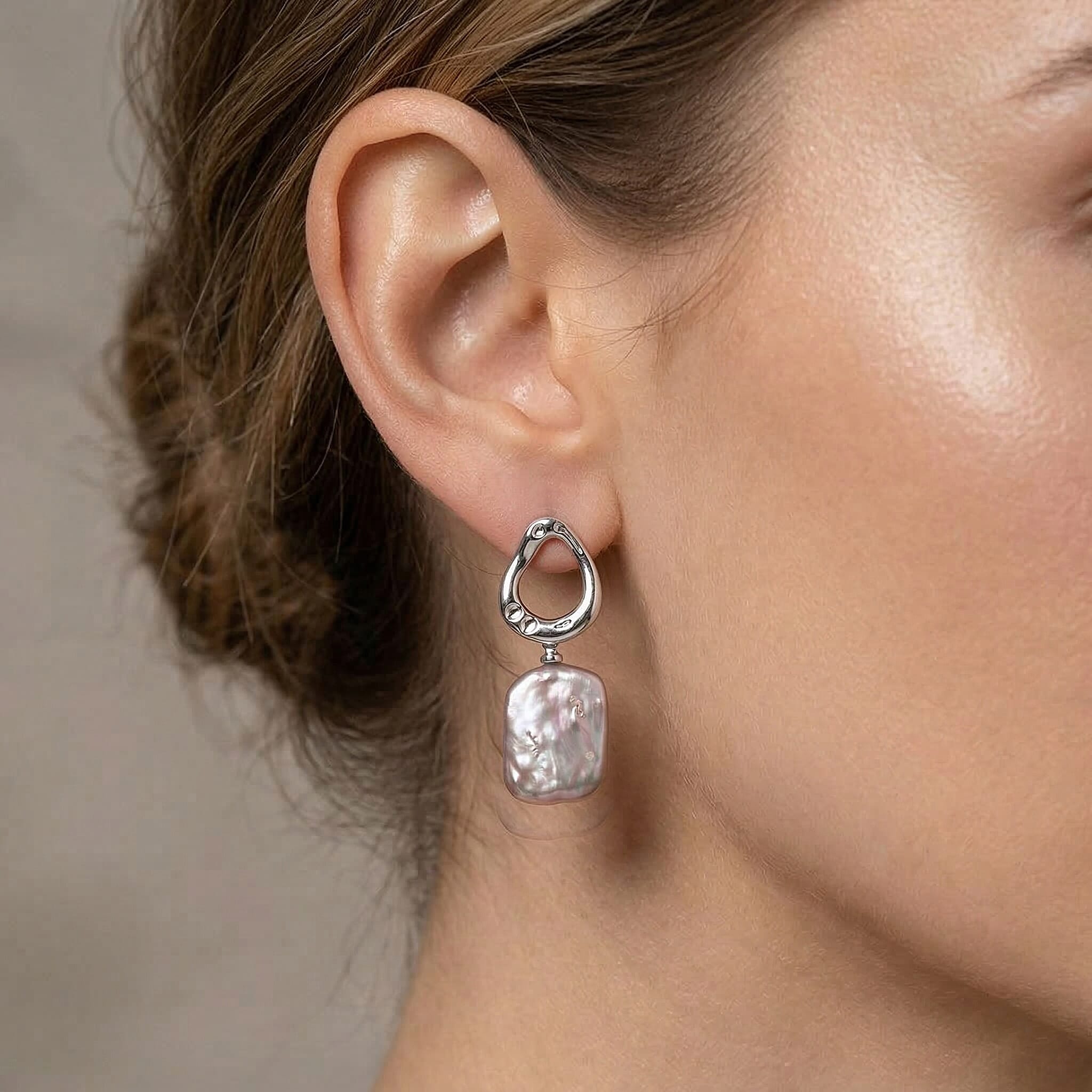 White Keshi Pearl Earring with Push Back in Silver Tone 12.00 Ct.