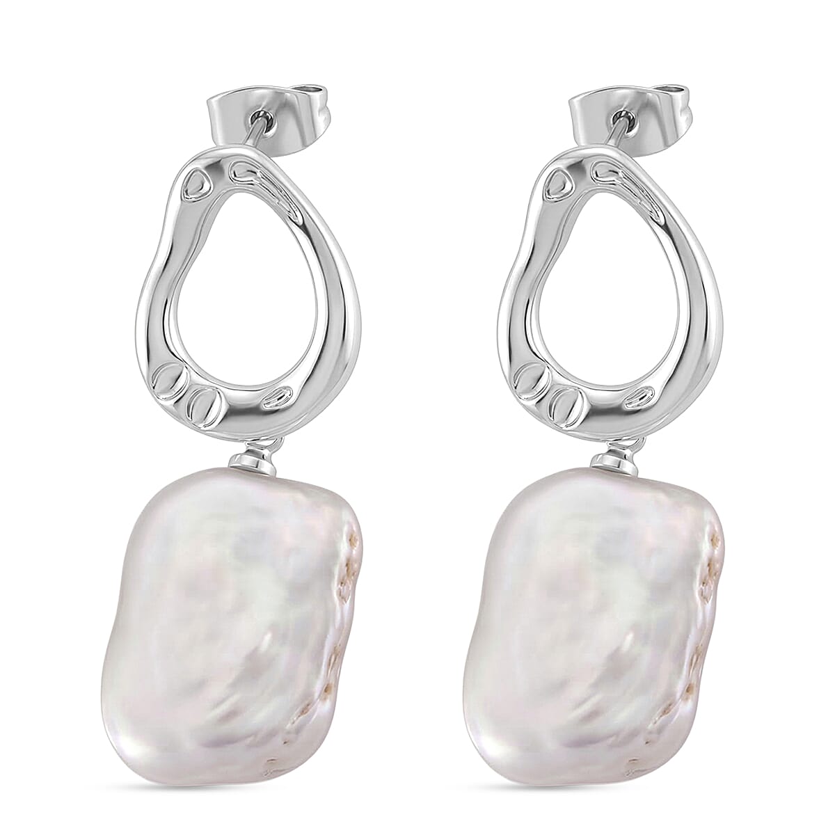 White Keshi Pearl Earring with Push Back in Silver Tone 12.00 Ct.