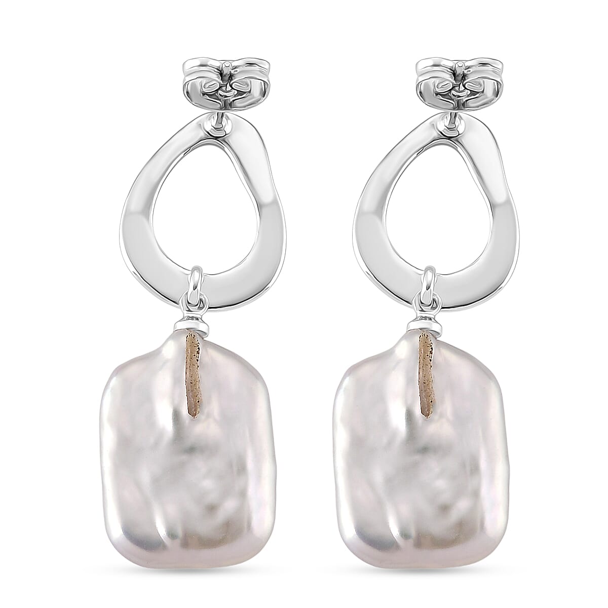 White Keshi Pearl Earring with Push Back in Silver Tone 12.00 Ct.