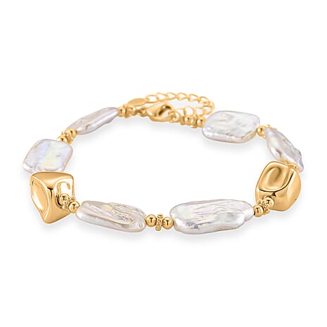 White Keshi Pearl Bracelet (Size - 7.5-2) with Lobster Clasp in Yellow Gold Tone 60.00 Ct.