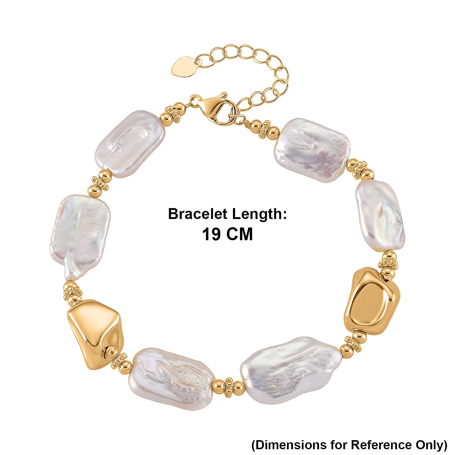 White Keshi Pearl Bracelet (Size - 7.5-2) with Lobster Clasp in Yellow Gold Tone 60.00 Ct.