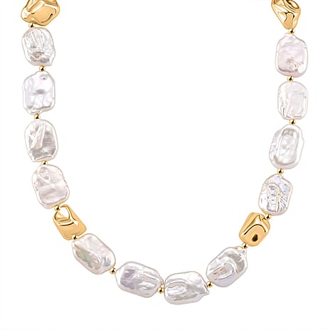 White Keshi Pearl Beads Necklace (Size - 20) with T-Bar Clasp in Yellow Gold Tone 155.00 Ct.