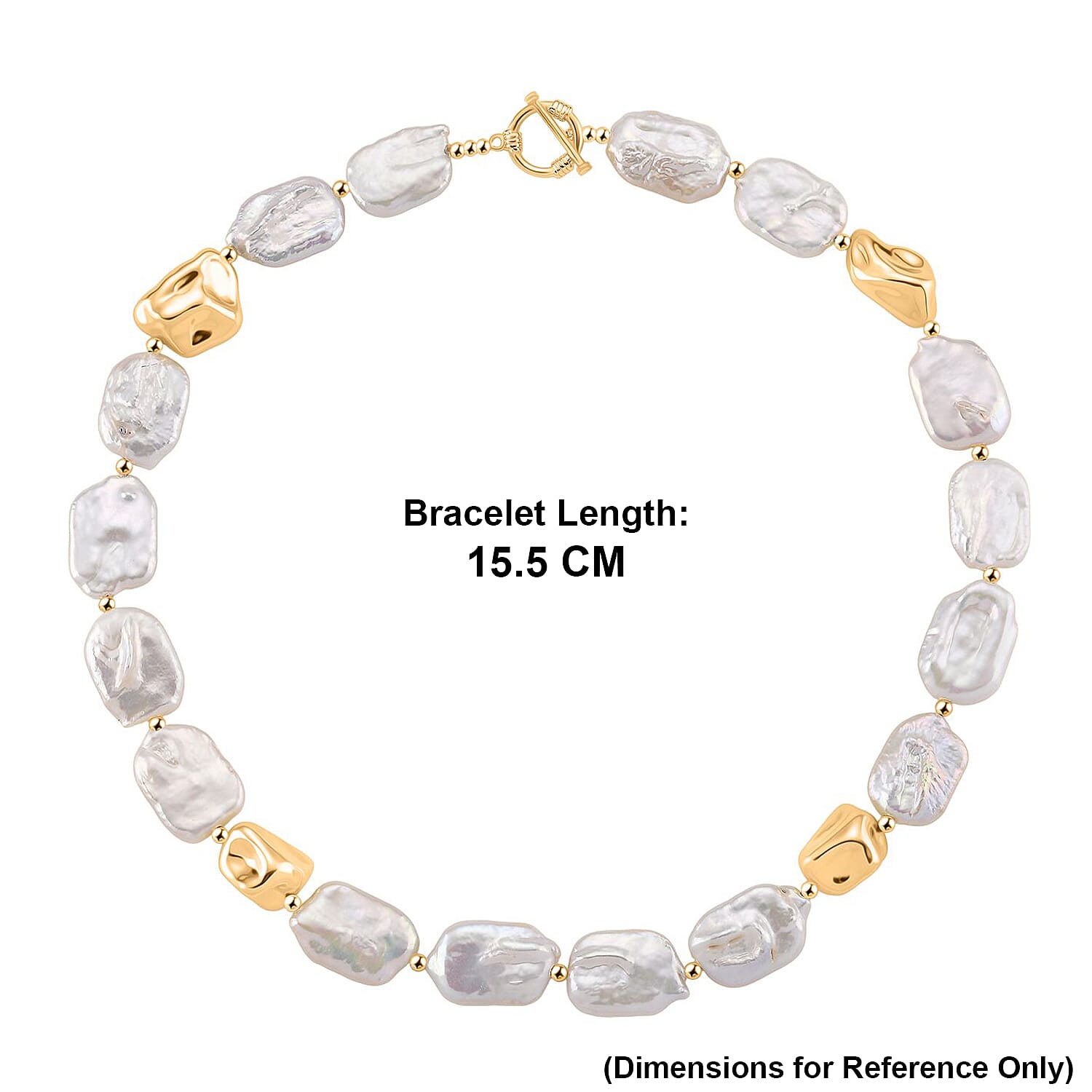 White Keshi Pearl Beads Necklace (Size - 20) with T-Bar Clasp in Yellow Gold Tone 155.00 Ct.