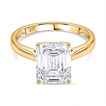9K Yellow Gold GRA Certified Moissanite D-VVS1 Emerald Cut Solitaire Ring 4.00 Ct.