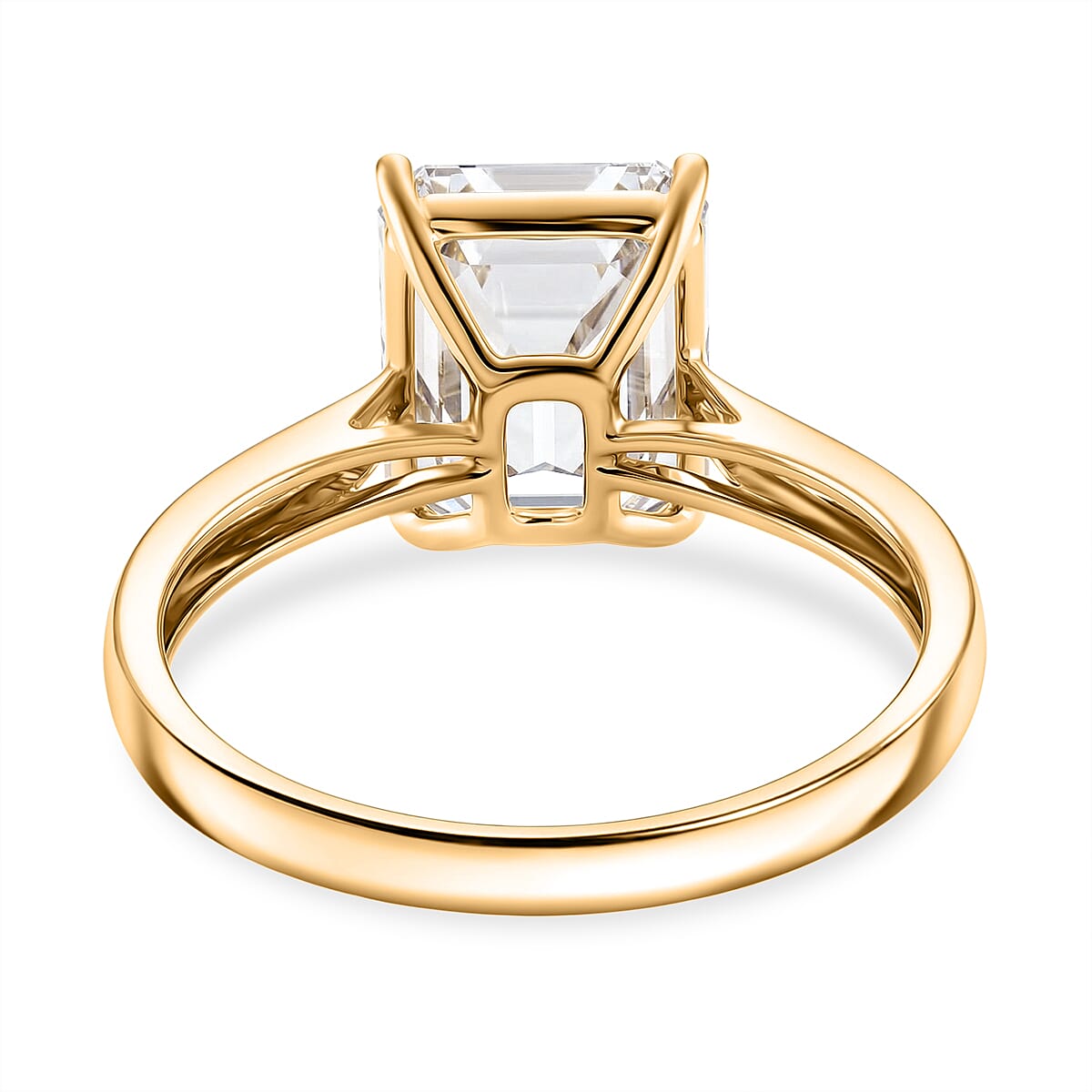 9K Yellow Gold GRA Certified Moissanite D-VVS1 Emerald Cut Solitaire Ring 4.00 Ct.