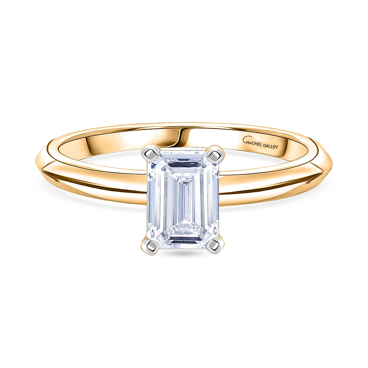 Rachel Galley - SGL Certified VS-EF Lab Grown Diamond Emerald Solitaire Ring in 18K Vermeil Yellow Gold Plated Sterling Silver 1.02 Ct.