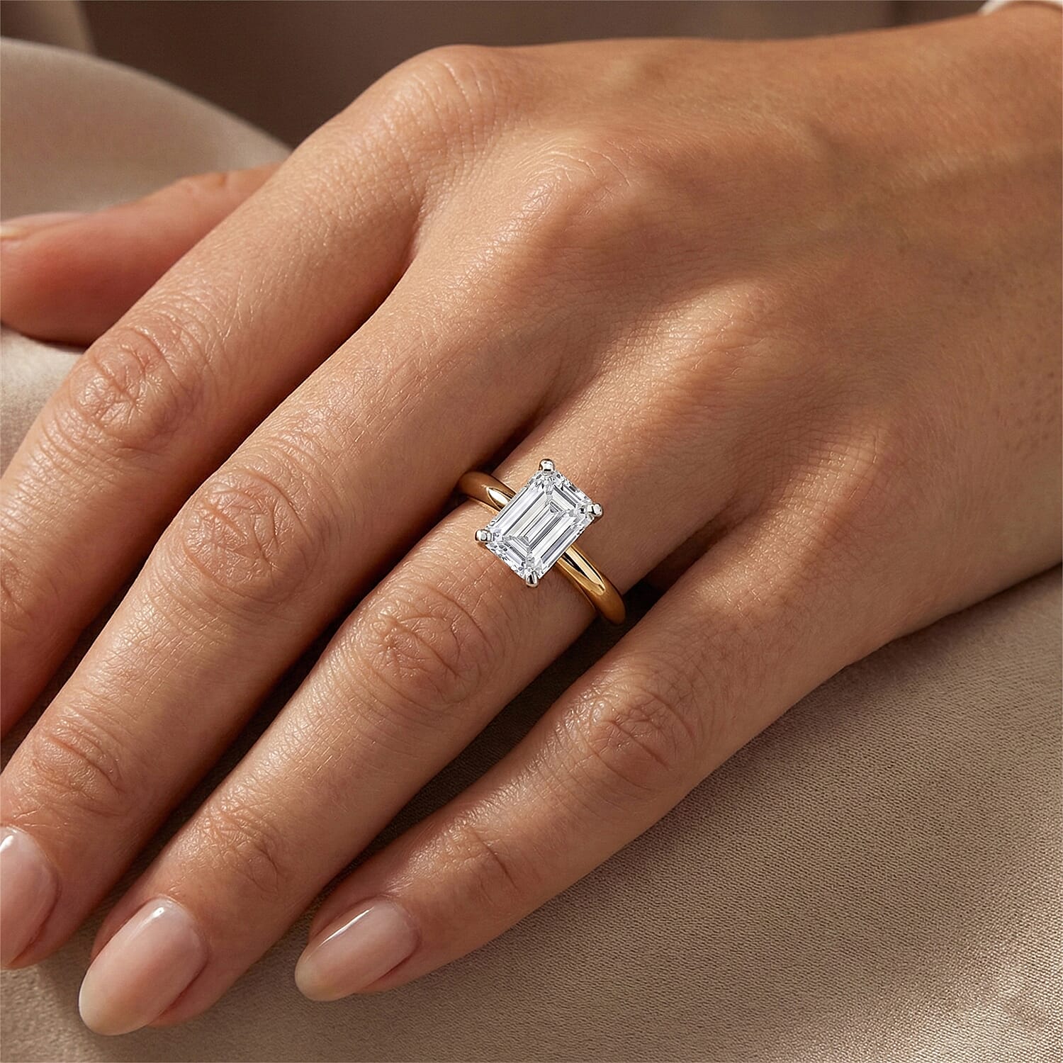 Rachel Galley - SGL Certified VS-EF Lab Grown Diamond Emerald Solitaire Ring in 18K Vermeil Yellow Gold Plated Sterling Silver 1.02 Ct.