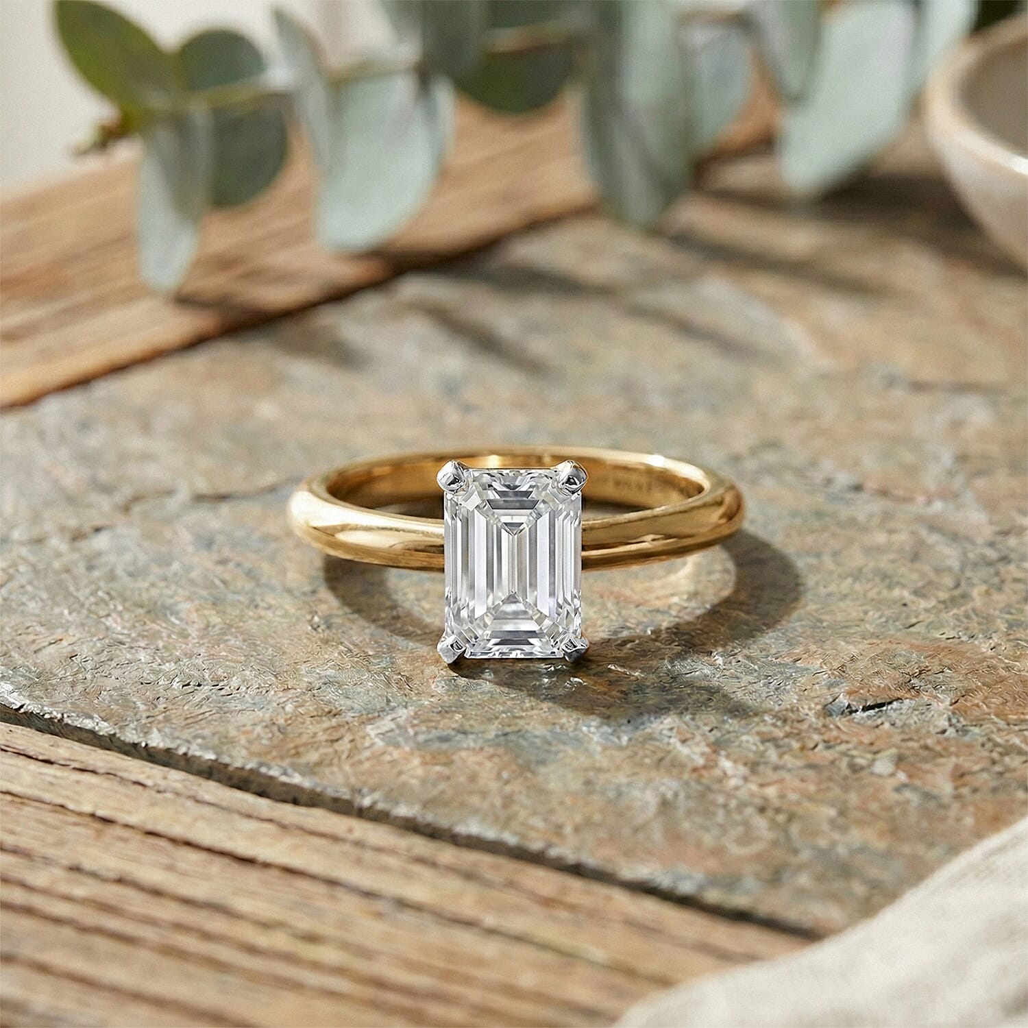 Rachel Galley - SGL Certified VS-EF Lab Grown Diamond Emerald Solitaire Ring in 18K Vermeil Yellow Gold Plated Sterling Silver 1.02 Ct.