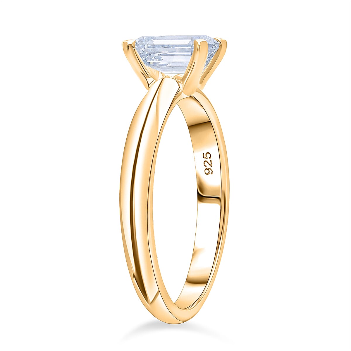 Rachel Galley - SGL Certified VS-EF Lab Grown Diamond Emerald Solitaire Ring in 18K Vermeil Yellow Gold Plated Sterling Silver 1.02 Ct.