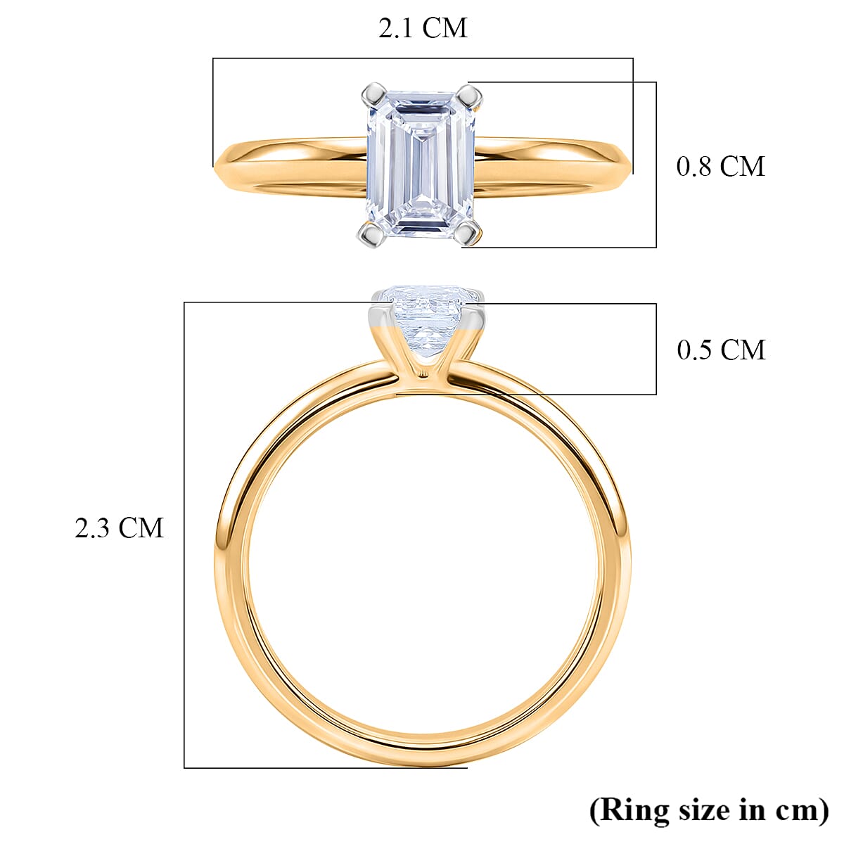 Rachel Galley - SGL Certified VS-EF Lab Grown Diamond Emerald Solitaire Ring in 18K Vermeil Yellow Gold Plated Sterling Silver 1.02 Ct.
