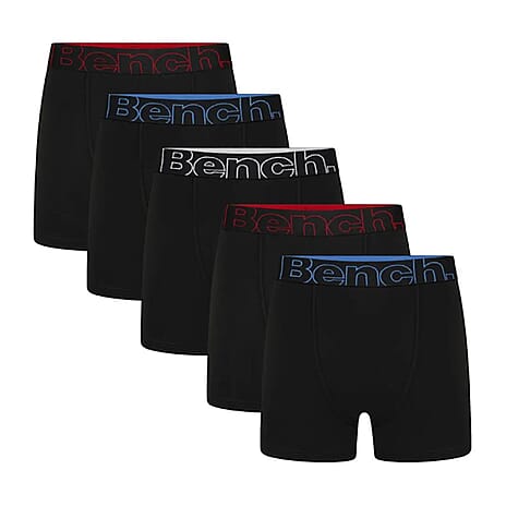 Bench Brento 5 Pack Mens Boxer Shorts  (Size M) - Black