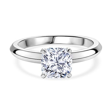 Rachel Galley - SGL Certified VS-EF Lab Grown Diamond Cushion Cut Solitaire Ring in Rhodium Overlay Sterling Silver 1.00 Ct.