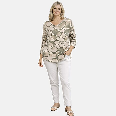 Pure and Natural V-Neck Light Knit Top (One Size - Upto 18) - Green