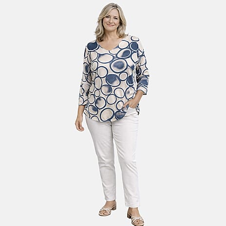 Pure and Natural V-Neck Light Knit Top (One Size - Upto 18) - Navy