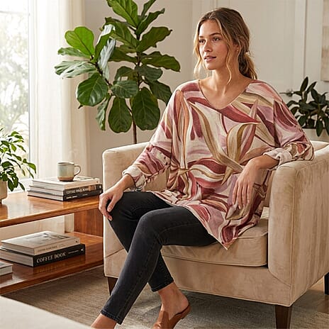 Pure and Natural V-Neck Light Knit Top (One Size - Upto 18) - Burgundy