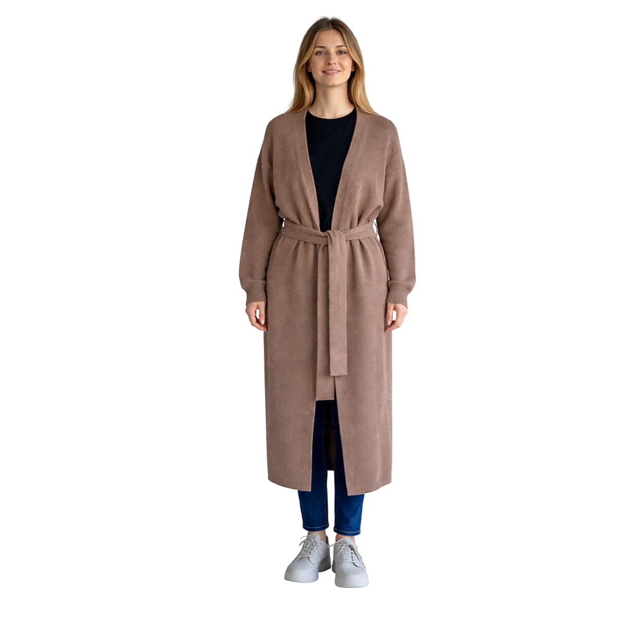 La Marey Rich Longline Cardigan with Belt (Size - 22-24) -  Chocolate