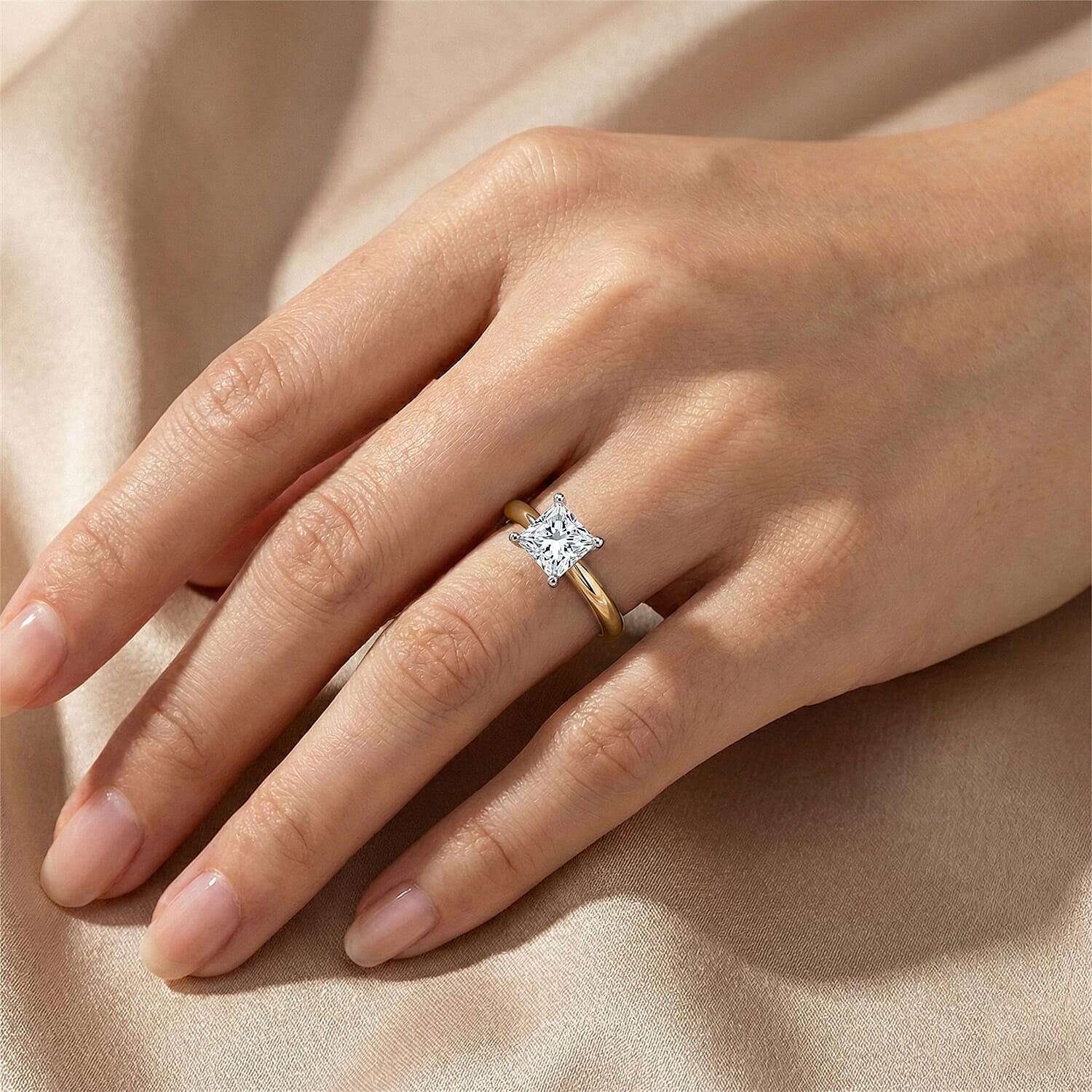 Rachel Galley - SGL Certified VS-EF Lab Grown Diamond Princess Cut Solitaire Ring in 18K Vermeil Yellow Gold Plated Sterling Silver 1.02 Ct.