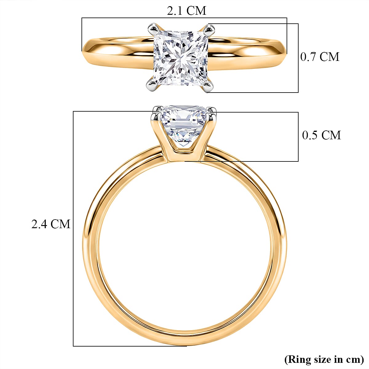 Rachel Galley - SGL Certified VS-EF Lab Grown Diamond Princess Cut Solitaire Ring in 18K Vermeil Yellow Gold Plated Sterling Silver 1.02 Ct.