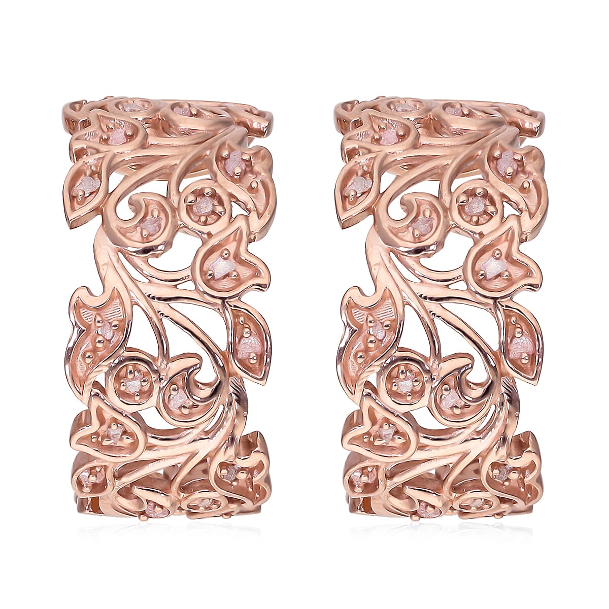 D'Joy Natural Pink Diamond Cluster Earring with Push Back in 18K  Vermeil Rose Gold Plated Sterling Silver 0.28ct