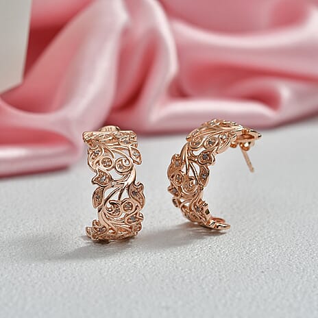 D'Joy Natural Pink Diamond Cluster Earring with Push Back in 18K  Vermeil Rose Gold Plated Sterling Silver 0.28ct