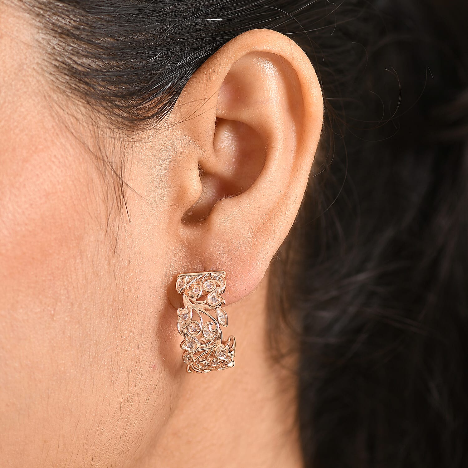 D'Joy Natural Pink Diamond Cluster Earring with Push Back in 18K  Vermeil Rose Gold Plated Sterling Silver 0.28ct