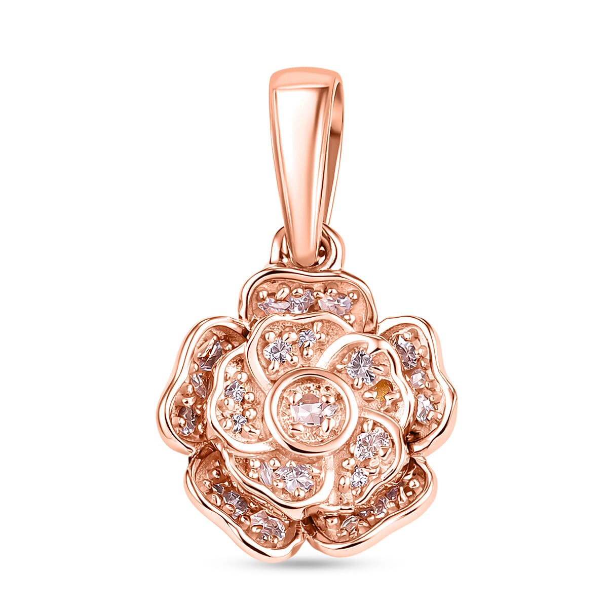 D'Joy Natural Pink Diamond Floral Pendant in 18K Vermeil Rose Gold Plated Sterling Silver