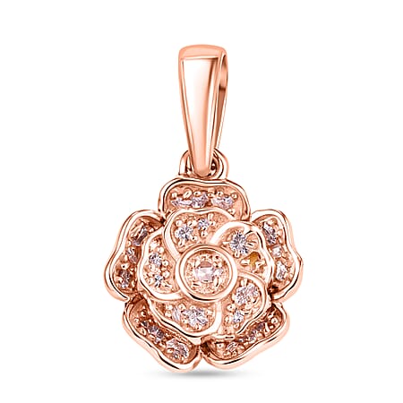 D'Joy Natural Pink Diamond Floral Pendant in 18K Vermeil Rose Gold Plated Sterling Silver