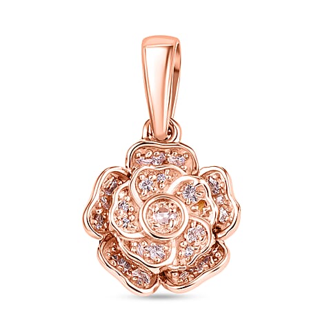 D'Joy Natural Pink Diamond Floral Pendant in 18K Vermeil Rose Gold Plated Sterling Silver